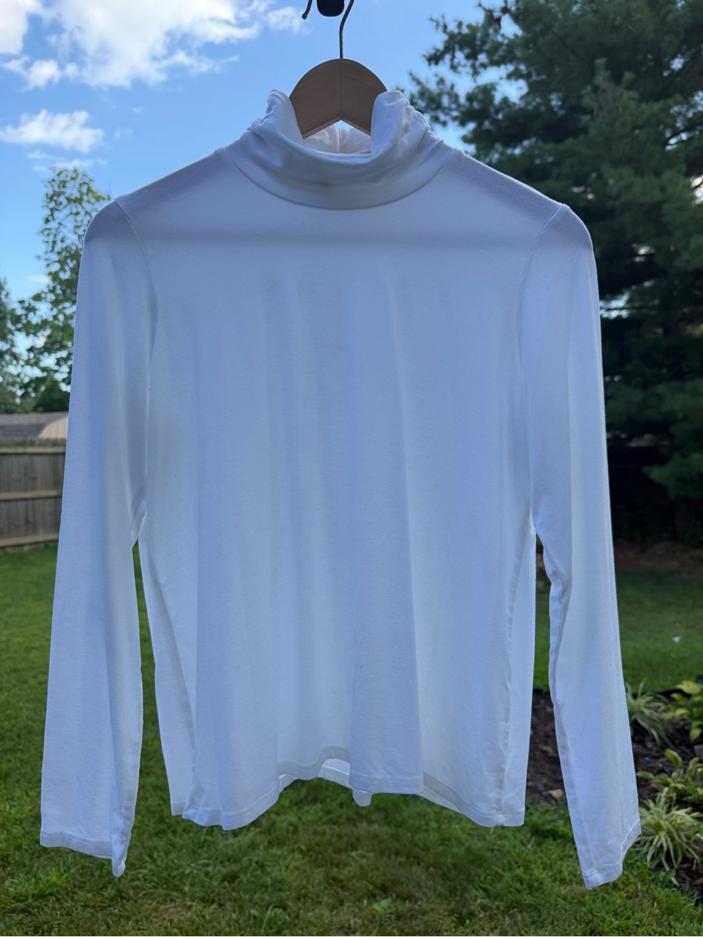 Eileen Fisher Petite White Lightweight Long Sleeve Turtleneck Top PM Made in USA